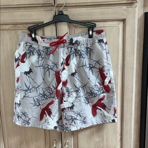 ASOS Gray and Red Crane Print Men's swim trunks sz M